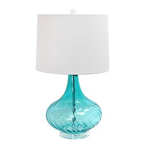 lot 331 image: Elegant Designs LT3214-BLU Glass Fabric Shade Table Lamp, Light Blue