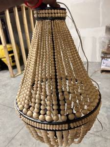 lot 342 image: Farmhouse Wood Bead Ceiling Pendant Chandelier Fixture 3-light Wooden And Metal