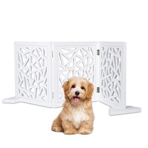 lot 346 image: Freestanding Pet Gate Dog Gate, 3-Panel Folding Puppy Gate Wooden Fence Barrier for Small Medium Pet, Indoor Cat Dog Gates for House, Stairs, Doorways with 2Pcs Support Feet, 47 X 18.8