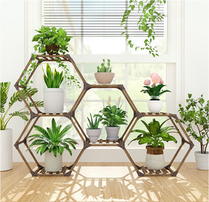lot 190 image: Tikea Hexagonal Plant Stand, Indoor Outdoor Plant Shelf, Large 7 Tiers Wooden Potted Holder For Multiple Plants Creative DIY Flower Stand for Corner, Living Room, Balcony, Patio and Garden