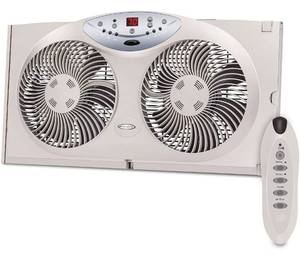 lot 16 image: Bionaire Window Fan with Twin 8.5-Inch Reversible Airflow Blades and Remote Control, White