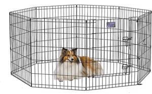 lot 27 image: MidWest Foldable Metal Dog Exercise Pen  Pet Playpen. Black w door, 24W x 30H, 1-Year Manufacturers Warranty