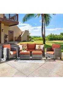 lot 34194 image: XIZZI Patio Furniture Sets Outdoor Conversation Set 5 Piece All Weather Wicker Sofa Sectional with Ottomans
