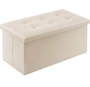 lot 48559 image: YOUDENOVA Folding Storage Ottoman, White Beige