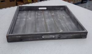 lot 48563 image: MyGift Whitewashed Gray Wood Large Serving Tray with Handles