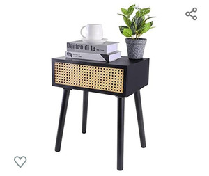lot 48601 image: Zybt Rattan Nightstand, With Storage, Black