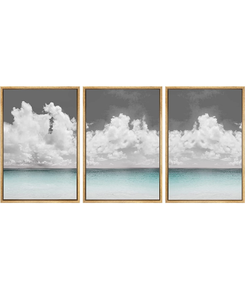 lot 48680 image: SIGNWIN 3 Piece Framed Canvas Wall Art, Clouds Above The Blue Ocean Nature Wilderness Illustrations Abstract