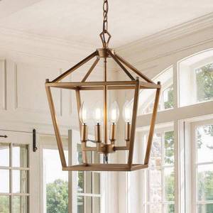 lot 48753 image: Jonathan Y Lighting Pagoda 4 Light 12 Wide Led Taper Candle Pendant,Gold