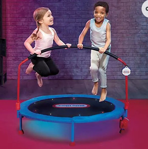 lot 48793 image: Little Tikes 4.5 ft Lights n Music Trampoline for Kids with LED Lights, Bluetooth Speaker. Missing Two Legs.
