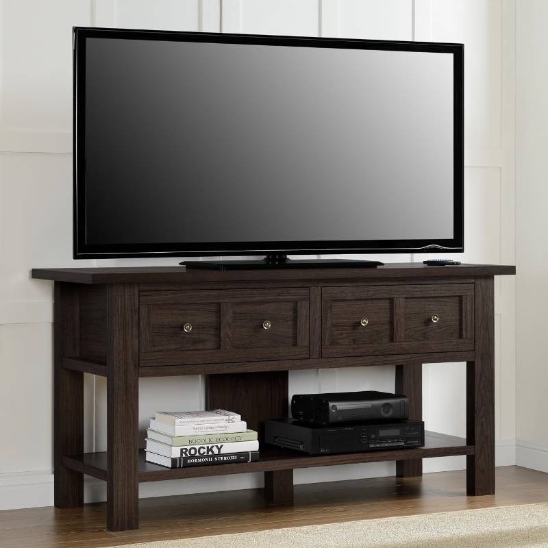 lot 7004 image: ATRA Pillars Apothecary 55 TV Stand Console Table, Cherry
