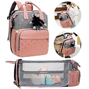lot 75449 image: Baby Diaper Bag Backpack with Changing Station for Baby Boy and Pink and Gray Large