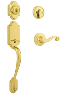 lot 75475 image: Kwikset Arlington Single Cylinder Handleset with Lido Lever in Lifetime Polished Brass