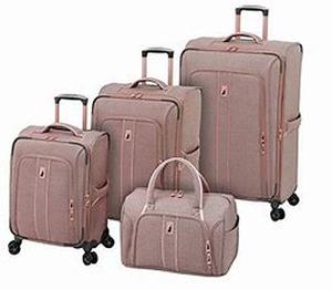 lot 75471 image: London Fog Yorkshire Expandable Softside Spinner Luggage, Purple, 4 Piece