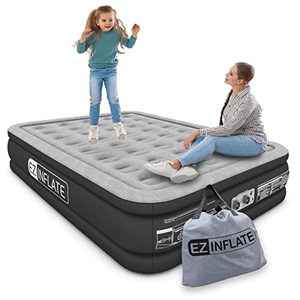 lot 14397 image: EZ Inflate Air Mattress with Built in Pump - Queen Size Double-High Inflatable Mattress with Flocked Top - Easy Inflate, Water