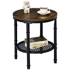 lot 24482 image: GreenForest End Table Round Small Industrial 2-Tier Side Table with Storage Shelf Sofa Table Nightstand for Living Room, Brown