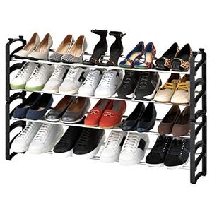 lot 24483 image: Seville Classics 4-Tier Expandable 24-Pair Shoe Rack Resin Freestanding Closet, Entryway, Bedroom Footwear Organizer, Chrome Poles