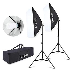 lot 24484 image: RALENO Softbox Photography Lighting Kit 20X28 Photography Continuous Lighting System Photo Studio Equipment with 2pcs E27 Socket 5500K Bulb Photo Model Portraits Shooting Box