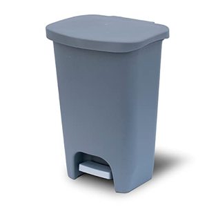 lot 24492 image: Glad 13 Gallon Trash Can  Plastic Kitchen Waste Bin with Odor Protection of Lid  Hands Free with Step On Foot Pedal and Garbage Bag Rings, 13 Gallon, Grey