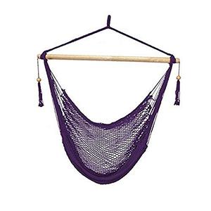 lot 24517 image: Bliss Hammocks BHC-412PR Island Rope Hammock Chair, Eco Friendly & Hand-Woven Cotton, Varnish Coated 40 Inch Wood Spreader, Easy wIncluded Hanging Kit, Supports up to 265LBS, Purple