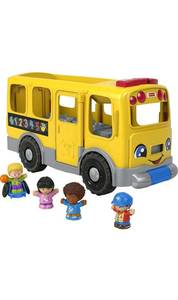 lot 34473 image: Fisher-Price Little People Toddler School Bus Push Toy with Lights Sounds and Smart Stages Learning Content, 4 Toy Figures