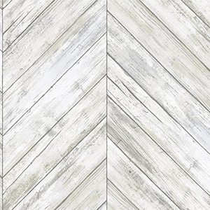 lot 34479 image: RoomMates RMK11453WP White Herringbone Wood Boards Peel and Stick Wallpaper