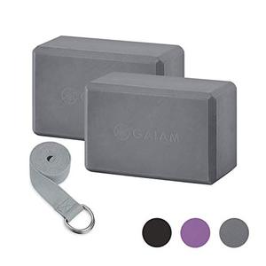 lot 44367 image: Gaiam Essentials Yoga Block 2 Pack & Yoga Strap Set, Grey