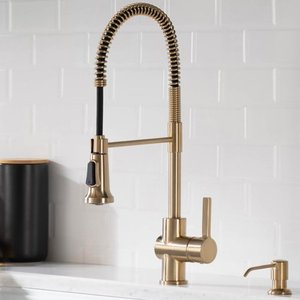 lot 44379 image: Britt Commercial Style Kitchen Faucet in Brushed Gold