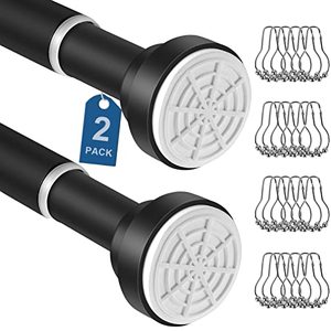 lot 44388 image: Shower Curtain Rod, 2 Pack 40-72 Inches Spring Tension Curtain Shower Rod No Drill Never Rust Non-Slip Stainless Steel Curtain Rod Use Bathroom Kitchen (Black)