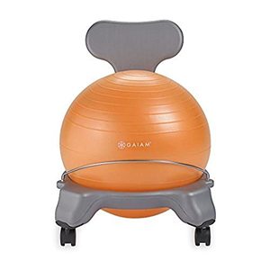lot 44403 image: Gaiam Kids Balance Ball Chair - Classic Childrens Stability Ball Chair, Alternative School Classroom Flexible Desk Seating for Active Students with Satisfaction Guarantee, GreyOrange , 35cm