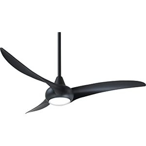 lot 14420 image: Black Fan Minka-Aire F845-WH Light Wave 44 Ceiling Fan with LED Light and Remote Control in Black Finish