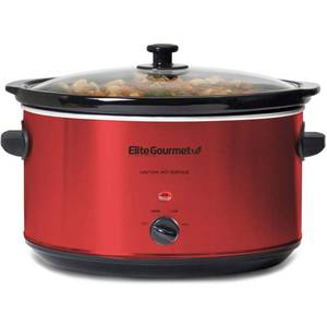 lot 34461 image: Elite Gourmet MST-900RXT Electric Ceramic XL Jumbo Slow Cooker Adjustable Temp, Entrees, Sauces, Stews & Dips, Dishwasher Safe Glass Lid & Crock, 8.5 Quart, Metallic Red