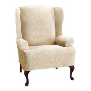 lot 2549 image: Stretch Sensations Stretch Sherpa Wing Chair Furniture Slipcover, BeigGreen, WINGBACK