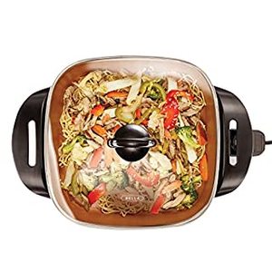 lot 5470 image: BELLA Electric Ceramic Titanium Skillet, Roast, Fry and Steam, Healthy-Eco Non-stick Coating, Convenient Easy Clean Up, Glass Lid Included, 12 x 12, CopperBlack (B01LZZGH3R)