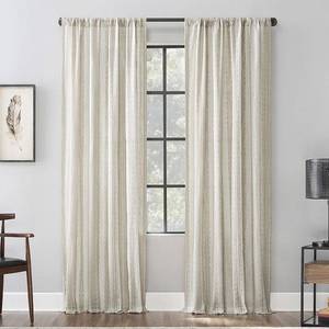 lot 10600 image: Textured Stripe 52 x 96 Cotton Curtain Panel, 2 Pack, White