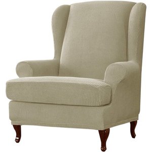 lot 10706 image: Subrtex 2-Piece Stretch Wingback Chair Covers Textured Grid Furniture Cover