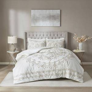 lot 10707 image: Madison Park Juliana Ivory Taupe Tufted Cotton Chenille Comforter Set- Retail$123.98