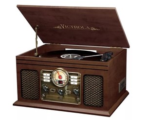 lot 10581 image: Victrola Navigator Bluetooth Turntable, Brown