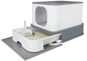 lot 10582 image: Rizzari Foldable Cat Litter Box, White And Grey, 19 x 16
