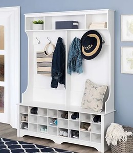 lot 10586 image: Prepac 60 W Hall Tree With Shoe Storage, White