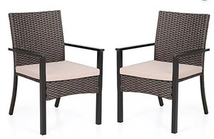 lot 3204 image: 2 Black Patio Furniture Chairs With Grey Pillows (stock photo approximate)