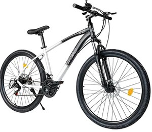 lot 3207 image: Outroad Mountain Bike 27.5 Inch Wheel 21 Speed Mountain Bicycle for Men and Women, High Carbon Steel Frame Road Bike with Daul Disc Brakes Suitable for Outdoor Sports and Commuting - Retail $179.99