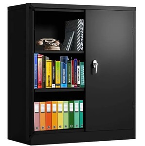 lot 10562 image: Home GreenVelly Black Metal Storage Cabinet Locking Steel Snapit Storage Cabinet With 2 Doors And 2 Adjustable Shelves, 35 H x 36 W