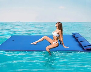 lot 10563 image: Outroad Water Floating Foam Pad For Lakes Lily Pad Beach Pad For Pools And Beach, Blue 74 L - Retail $299.99