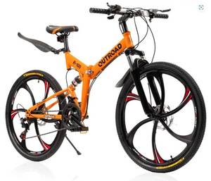 lot 10565 image: Max4Out Mountain Bikes Bike With High Carbon Steel Frame, 6 Spoke Wheels, Orange And Black - Retail $199.99