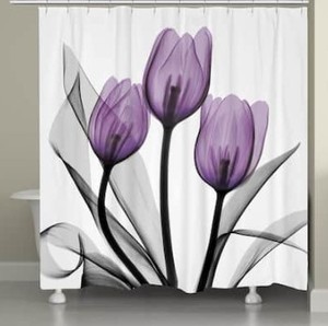 lot 2590 image: Laural Home Violet Florals Shower Curtain- Retail$94.99