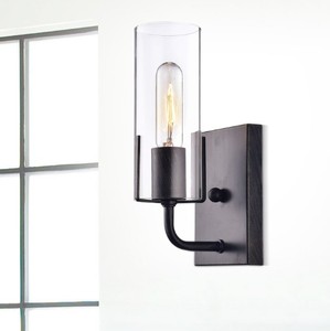 lot 3252 image: Black Wall Sconce with Clear Glass Cylinder (stock photo approximate)