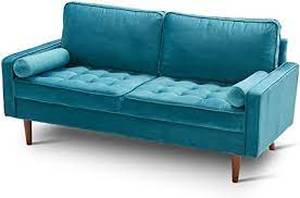 lot 10646 image: Modern Tufted KD Velvet Fabric Loveseat Peacock Blue - Retail $553.26