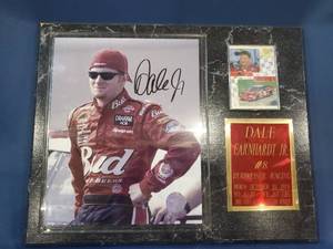 lot 14013 image: Autographed Photo Plaque Dale Earnhardt Jr #8 Budweiser Racing