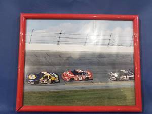 lot 14067 image: 10�8 Framed Photo Nascar Cars 15, 8 and 3