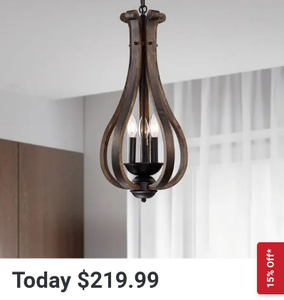 lot 49768 image: Rustic Brown Wood Chandelier 3-Light Farmhouse Pendant Light